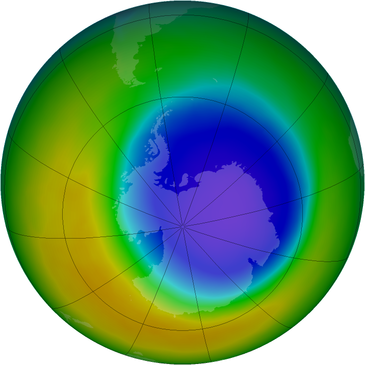 Antarctic ozone map for October 2007